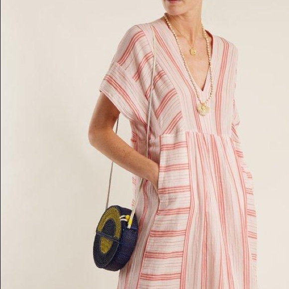 MASSCOB V-neck Striped Cotton Dress In Pink Stripe - Picture 4 of 12